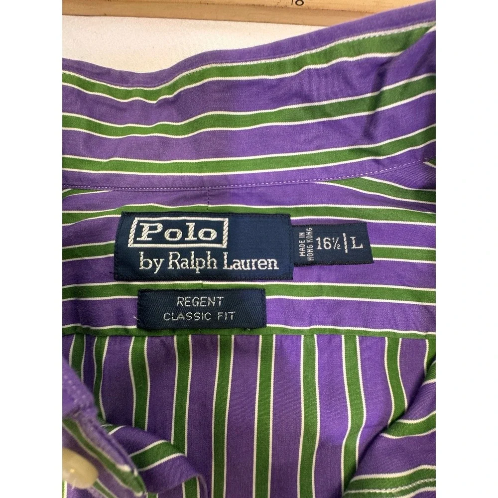 Polo Ralph Lauren Button Down Size Large 16 1/2‎ Y2K Purple/green Stripe Preppy
